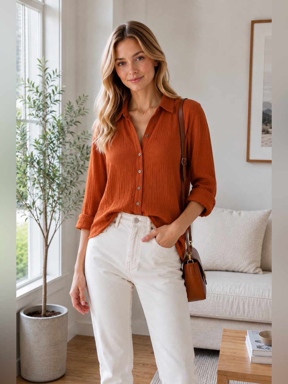 NWT Xirena Scout Gauze 100% Cotton Button Down Shirt in Caramel size Medium